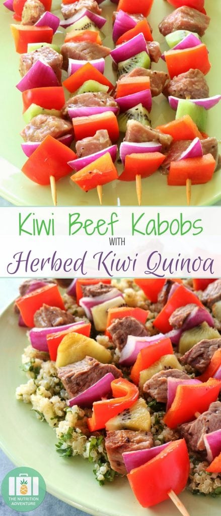 Kiwi Beef Kabobs with Herbed Kiwi Quinoa