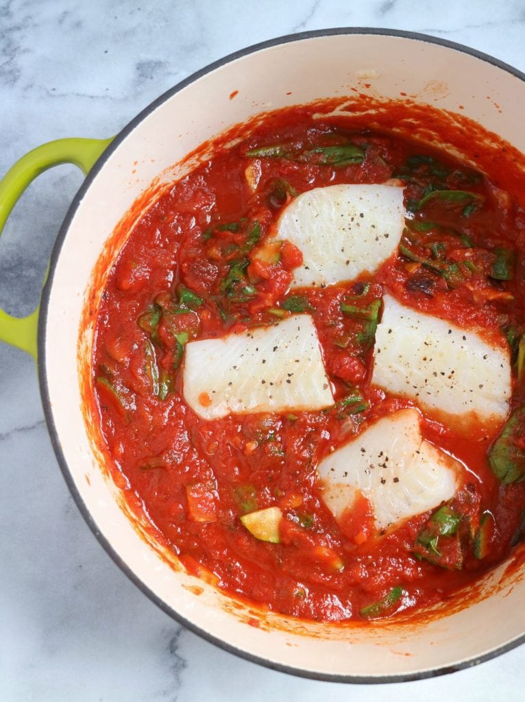 Mediterranean Cod with Rotini + Ragu Homestyle Pasta Sauce