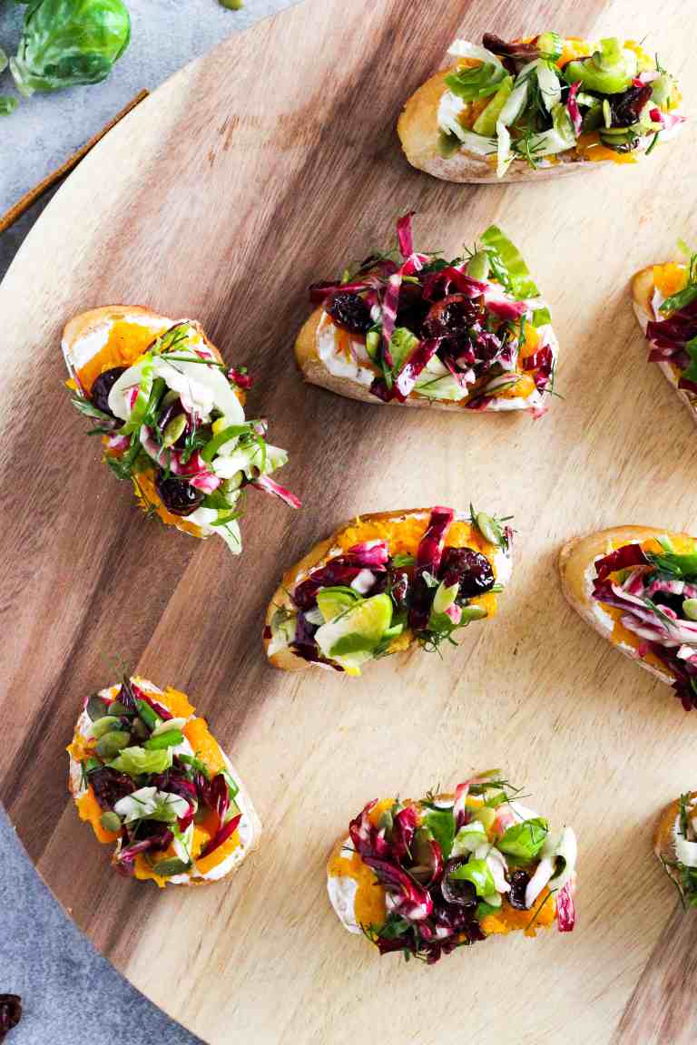 Squash toast with Brussels sprouts slaw