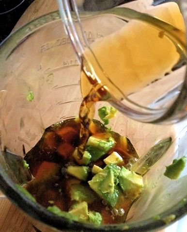 avocado and coffee syrup in blender