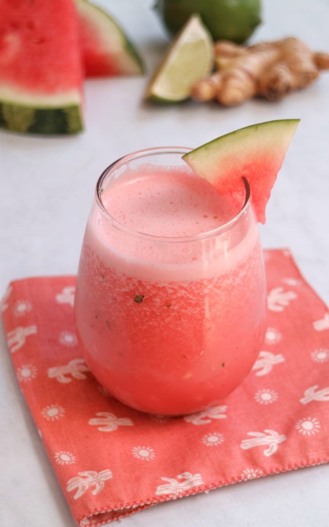 glass filled with watermelon revitalizer beverage