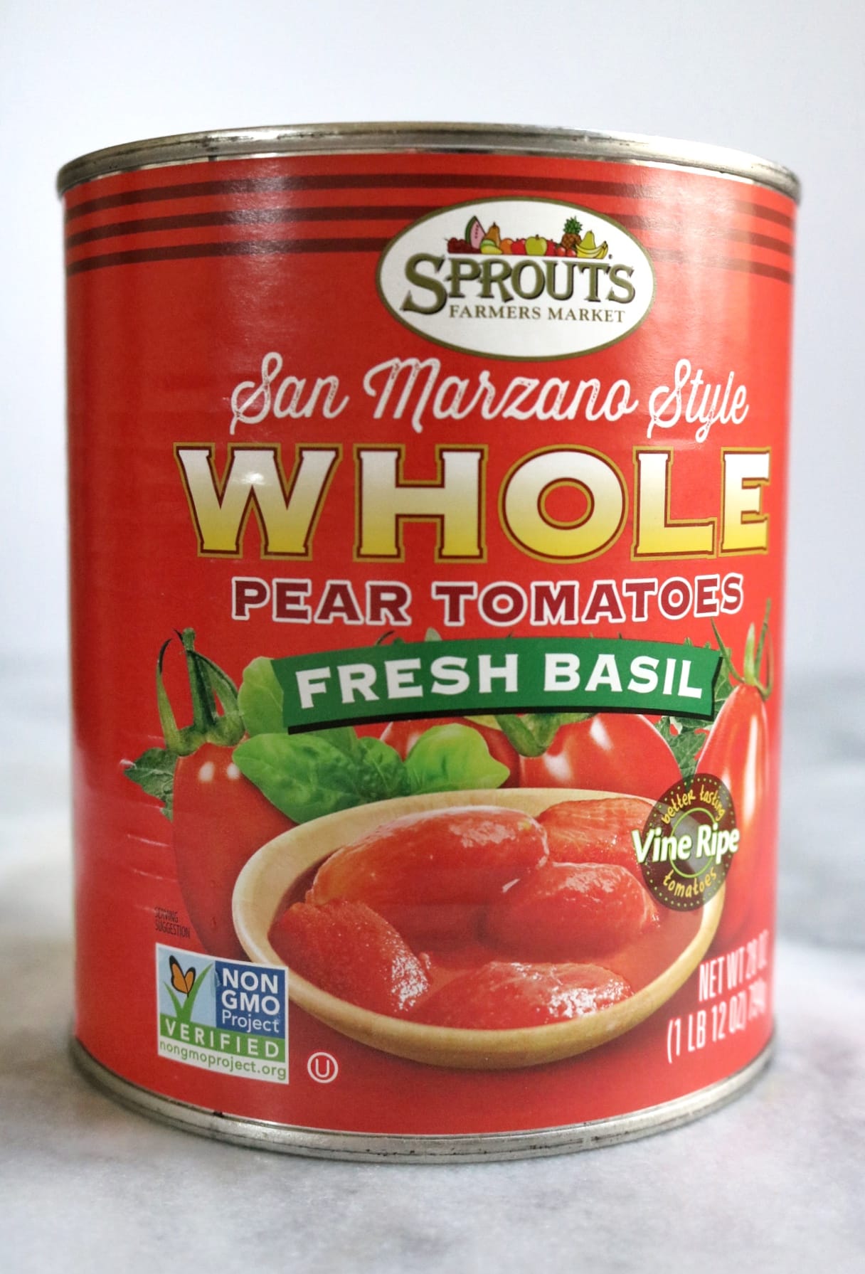 Can of Sprouts Farmers Market San Marzano Style Whole Pear Tomatoes | The Nutrition Adventure