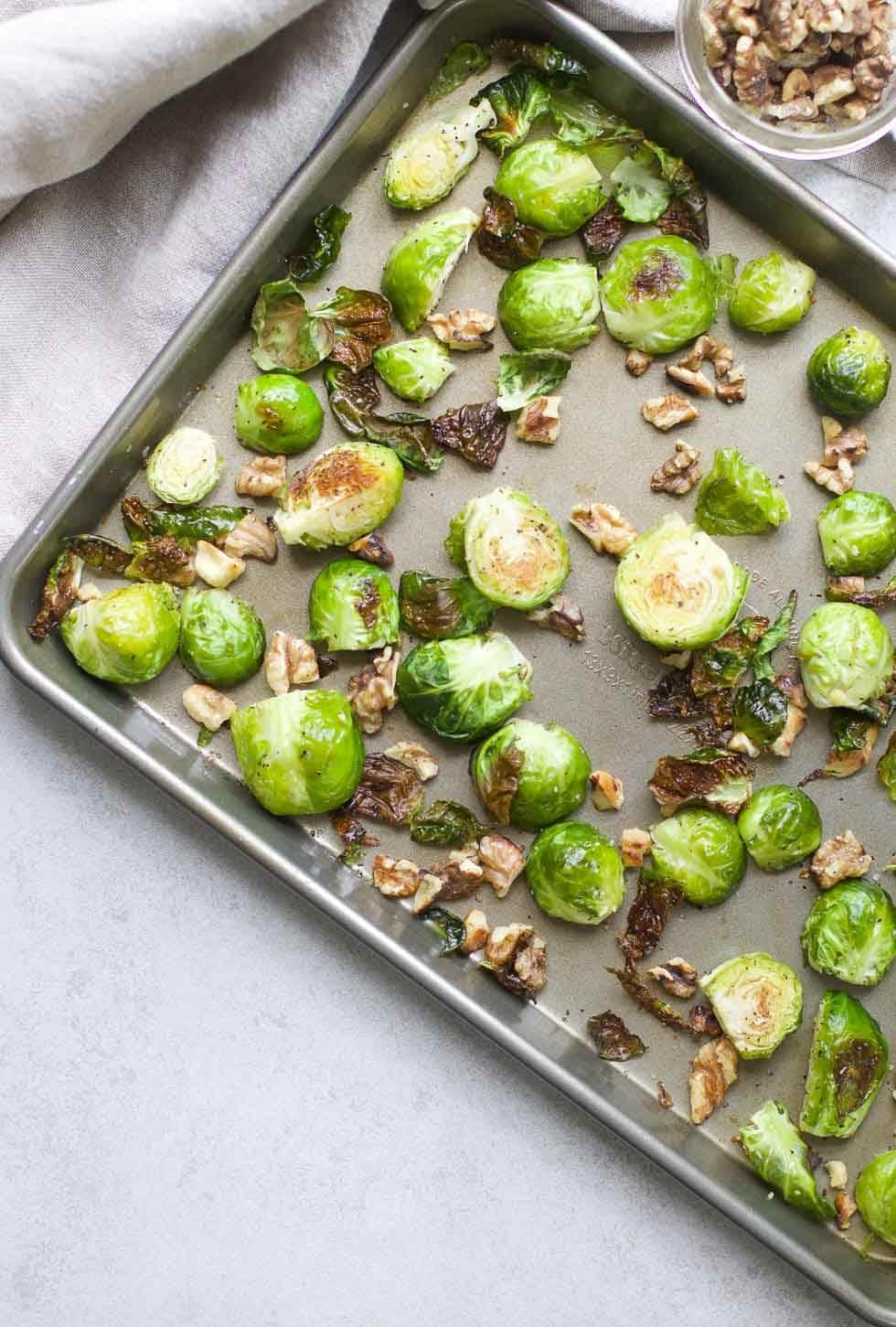 Balsamic Roasted Brussels Sprouts with Toasted Walnuts