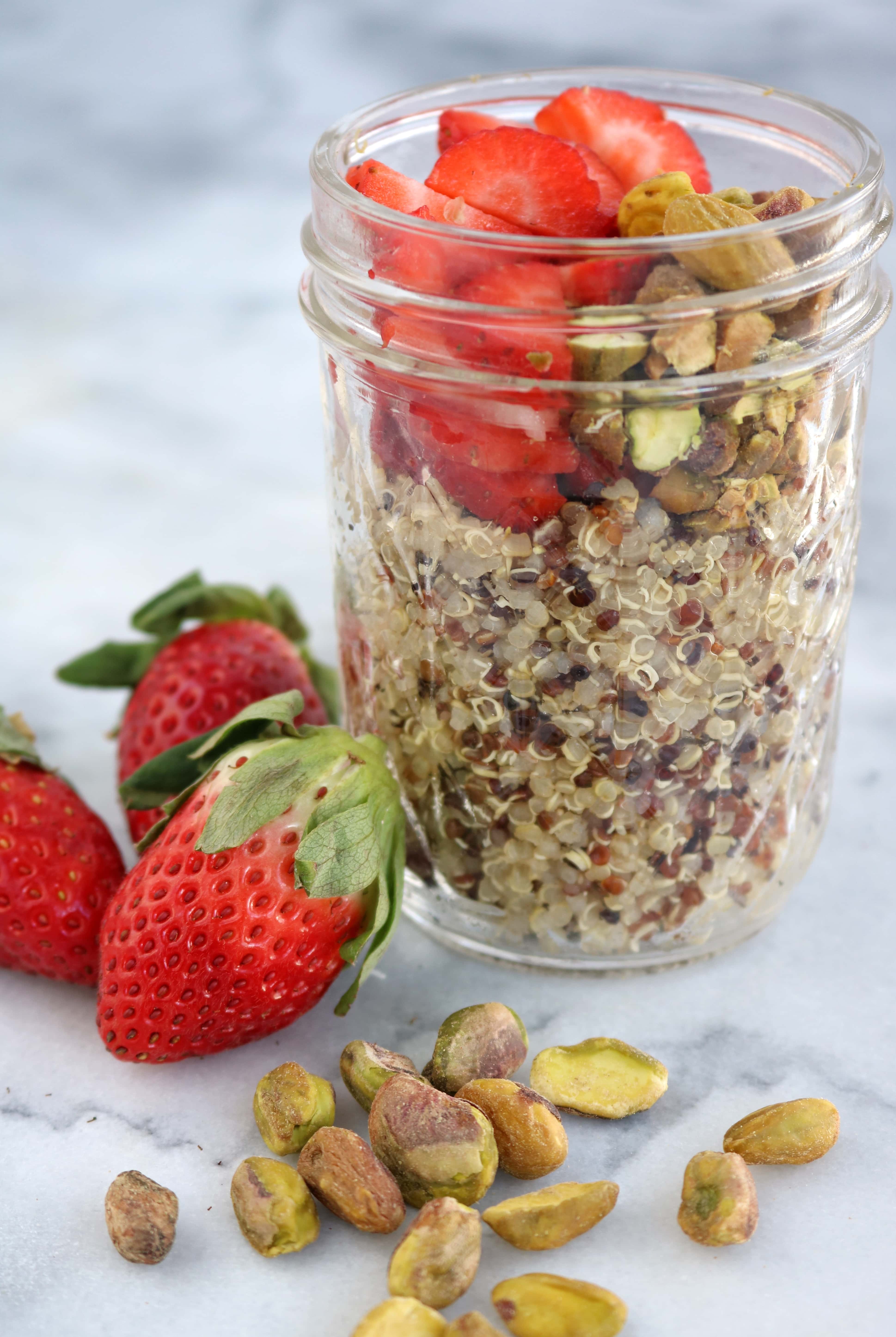 Strawberries and Pistachio Breakfast Quinoa Jars | The Nutrition Adventure 