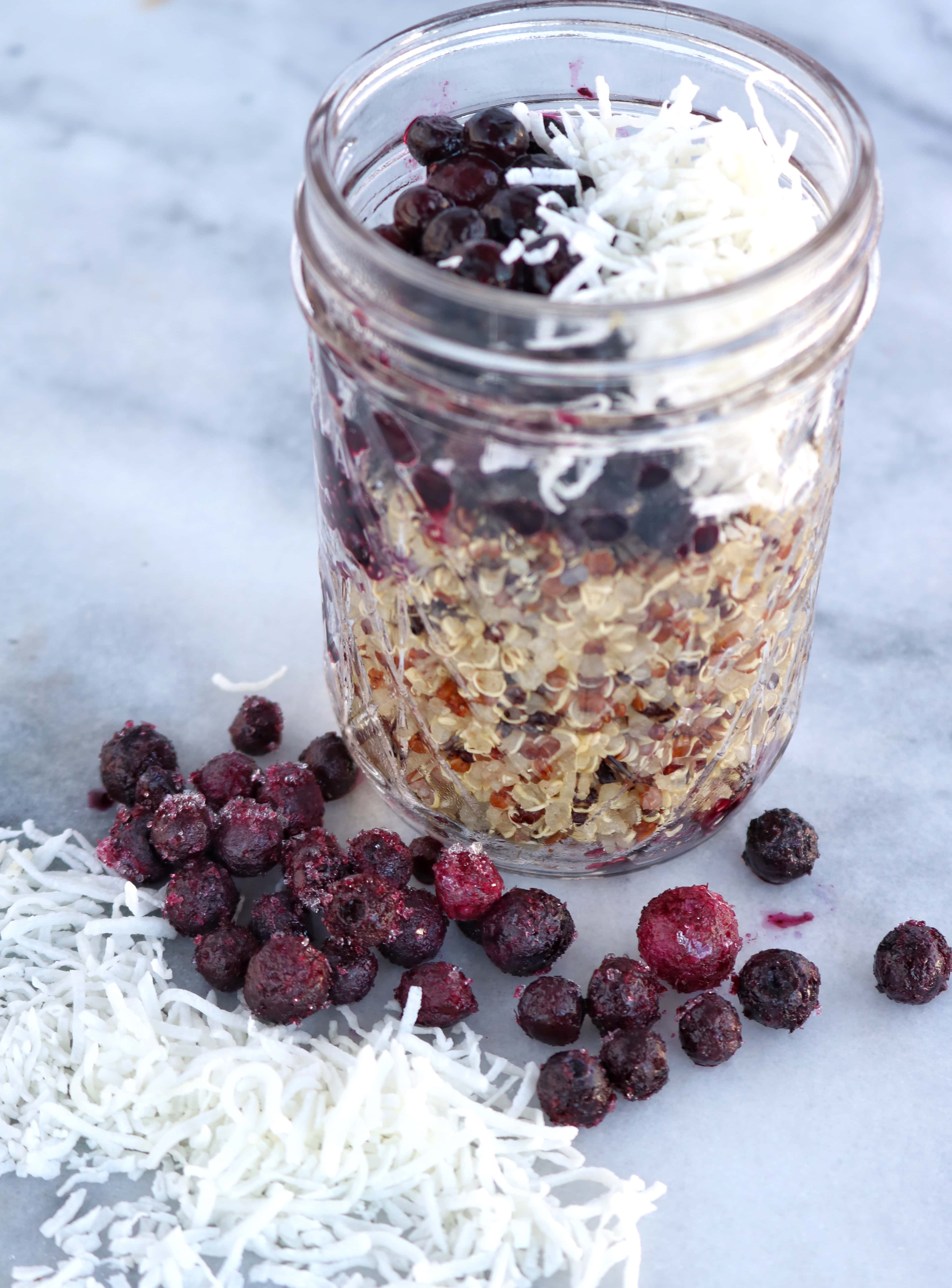 Wild Blueberries and Coconut Breakfast Quinoa Jars | The Nutrition Adventure 
