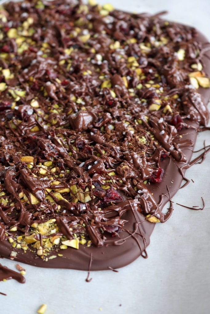 Dark Chocolate Pistachio Cranberry Bark 