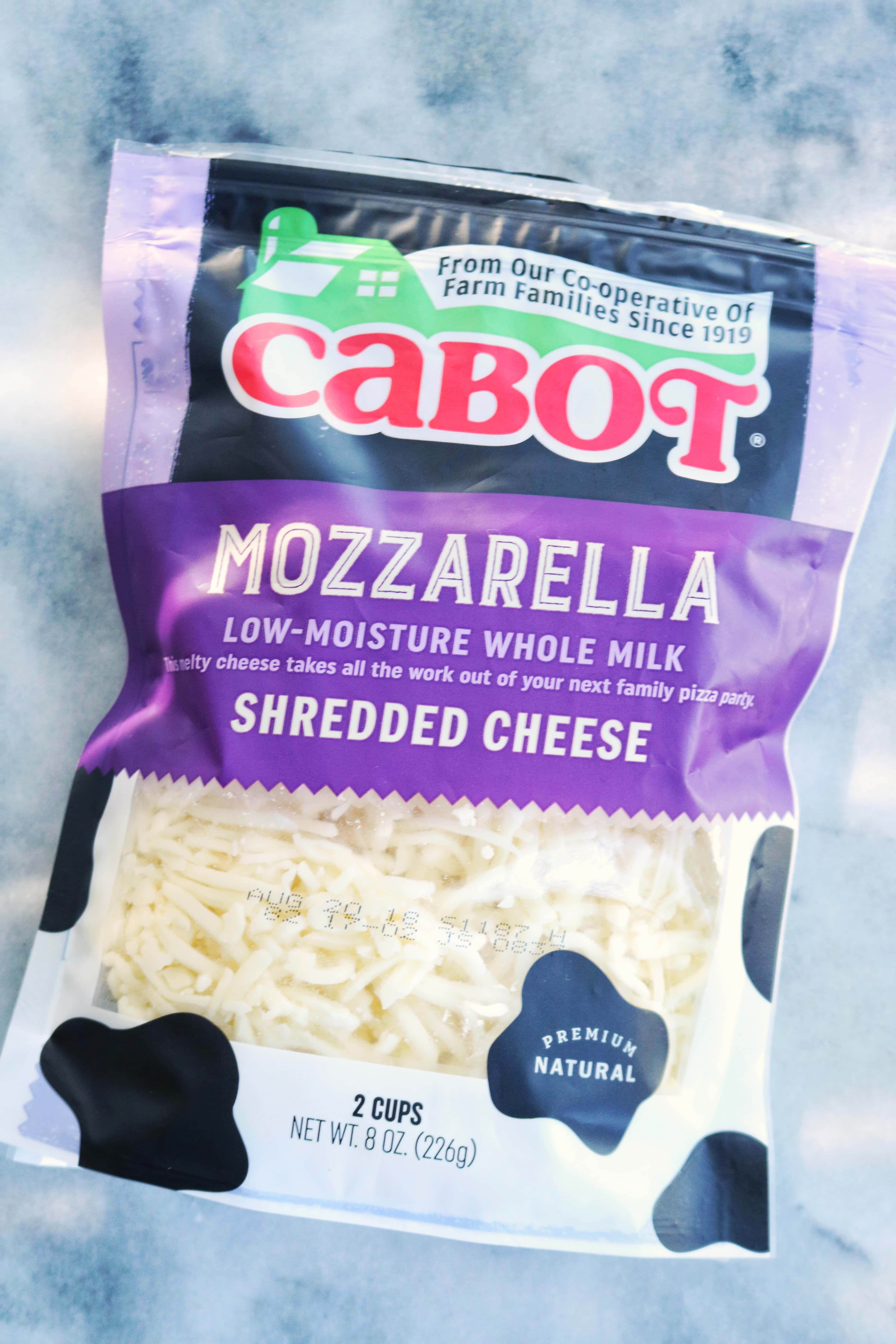 Package of Cabot Shredded Mozzarella Cheese | The Nutrition Adventure